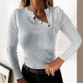 thumbnail image 1 of Xunlbb Tops for Women Trendy Women's Winter New Long Sleeve V-neck Metal Buckle Decorative Top T-shirt Women's Long Sleeve V-neck Top/shirt S-2XL Great Gifts for Less, 1 of 6