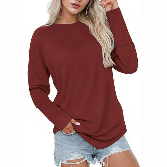 Xunlbb Tops for Women Trendy Womens Sweatshirts Hoodies Fleece Long Sleeve Crewneck Oversized Pullover Sweaters Casual Crew Neck Fall Clothes S-2XL Great Gifts for Less