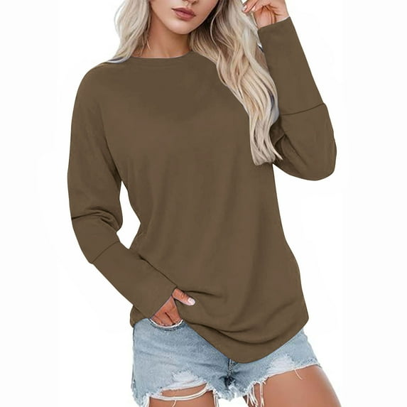 Xunlbb Tops for Women Trendy Womens Sweatshirts Hoodies Fleece Long Sleeve Crewneck Oversized Pullover Sweaters Casual Crew Neck Fall Clothes S-2XL Great Gifts for Less