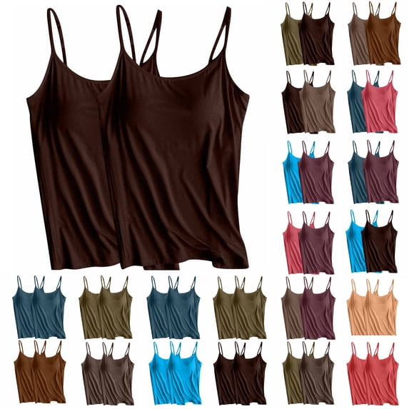 Xunlbb Tops for Women Womens 2pc Solid Color Adjustable Slim Camisole Tank Top Without Steel Ring Underwear Yoga Sports Tank Beach Vacation Clothes for Women S-4XL