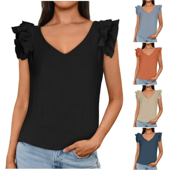 Xunlbb Tops for Women Fashion Women's Casual Short Sleeve Solid-Neck Top Blouse Summmer Shirts for Women S-2XL