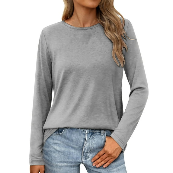 Xunlbb Tops for Women Trendy European And American Women's Temperament Solid Color Top Long Sleeved Round Neck Top/shirt S-2XL Great Gifts for Less