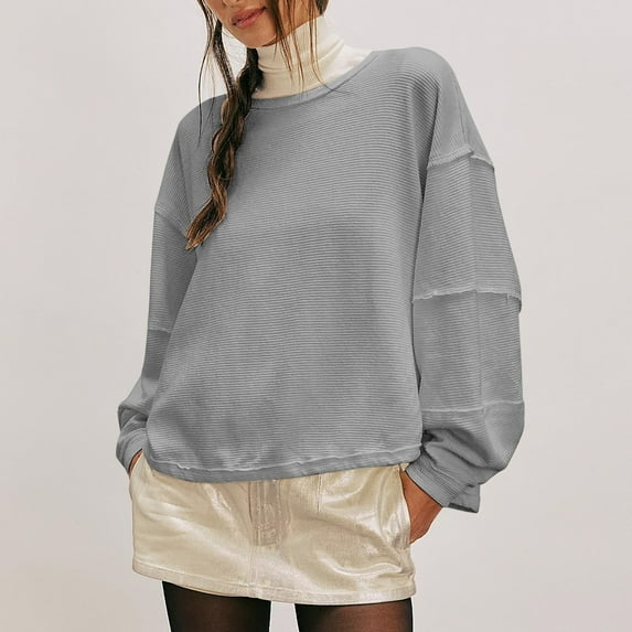 Xunlbb Tops for Women Trendy Ladies Corduroy Round Collar Print Long Sleeve Top S-3XL Great Gifts for Less