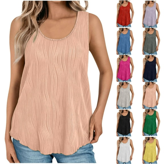 Xunlbb Tops for Women Under $5 Womens Summer Round Neck Tank Casual Textured Basic Sleeveless Shirts Sleeveless Tops for Women Under $5 S-2XL