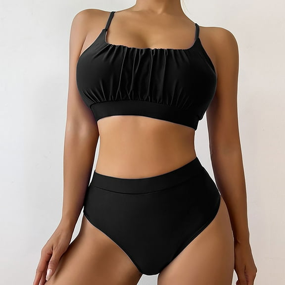 Xunlbb Two Piece Swimsuits for Women Fashion Comfortable Solid Color Bikini Women's Plain Color Swimsuit Bikinis Sets Swim Top with Shorts