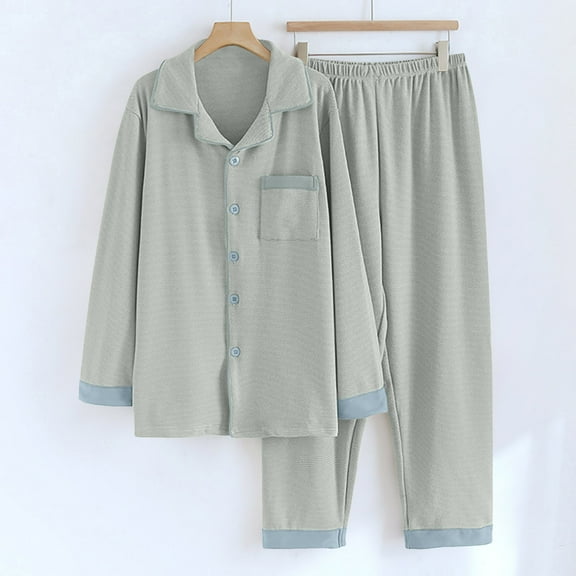 Xunlbb Two Piece Womens Pajama Sets Fashion Women Solid Color Long Sleeve Pocket Tops Elastic Waist Lace Up Trousers Home Pajama Sets M-XL