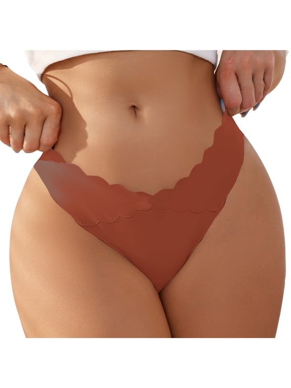Underwear for Women Plus Size,Women's Fashion Sexy Traceless Transparent Low Waist G-string Panties Thong (Orange S) on Clearance