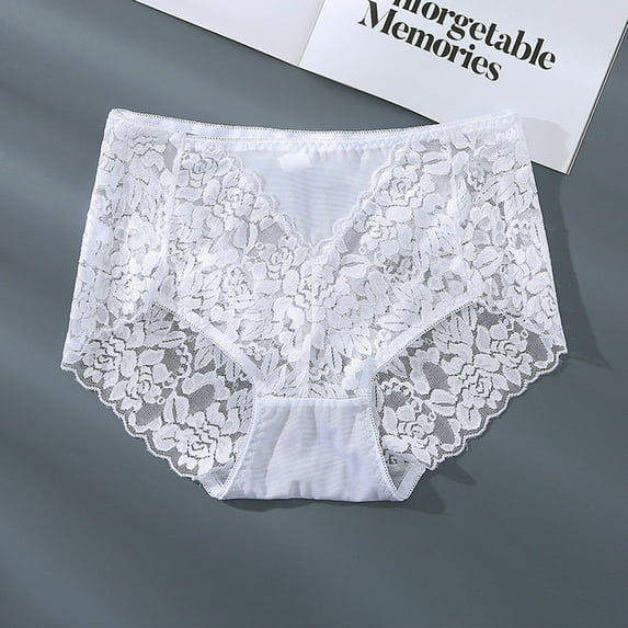 Xunlbb Underwear for Women,Women's Underwear Medium Waist Lace Mesh Hollow Cotton Crotch Sexy Breathable High Elastic Briefs (White L) on Clearance