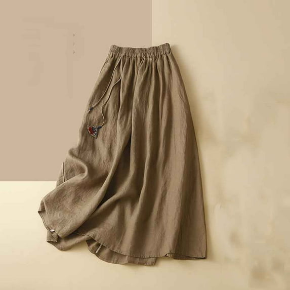 Xunlbb Up to 50% off Maxi Skirt, Women's Summer Casual Printed And Linen A-line Elastic Waist Skirt Gift for Girls, Size M-2XL