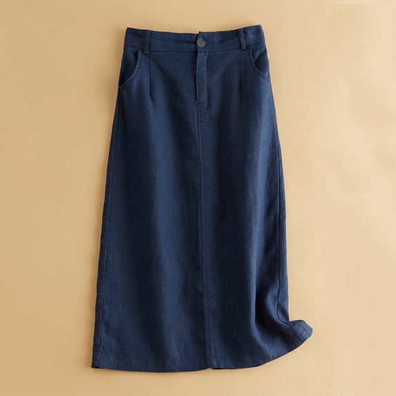 Xunlbb Up to 50% off Midi Skirt, Women's Versatile Summer Solid Color Retro A-line Loose Casual Skirt Gift for Girls, Size M-2XL
