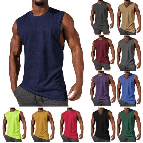 Xunlbb Up to 65% off Mens Shirts Workout Tank Tops for Men Casual Fashion Solid Pullover Neck Sports Tank Blouse for Gym Running, Size S-2XL