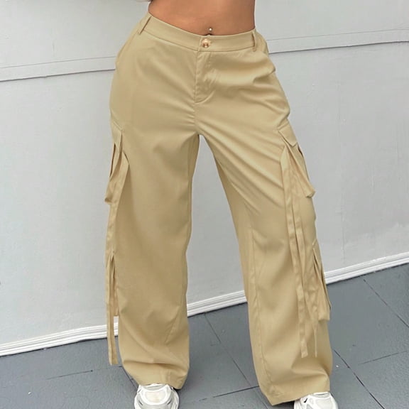 Xunlbb Wide Leg Pants Woman, Spring Summer Casual Solid Color Wide Leg Outwear Fashion Loose Full Length Pants For Women ,Khaki XL