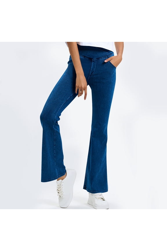 Wide Leg Pants Woman, Women Printed Gradient Span Ladies High Waist Wide Leg Trousers Yoga Pants Long Pants ,Blue L