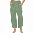 thumbnail image 1 of Xunlbb Wide Leg Pants Woman, Women's Solid Color Casual Pocket Loose Straight Tube Elastic Waistband Crossed Hems ,Green M, 1 of 6
