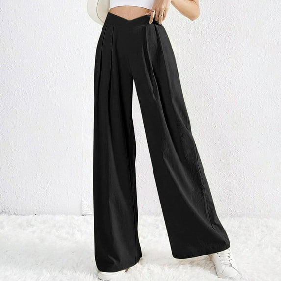 Xunlbb Wide Leg Pants Women Casual, Spring Summer Fashion Casual Solid Color Pockets Outwear Long Pants Trousers For Women ,Black S