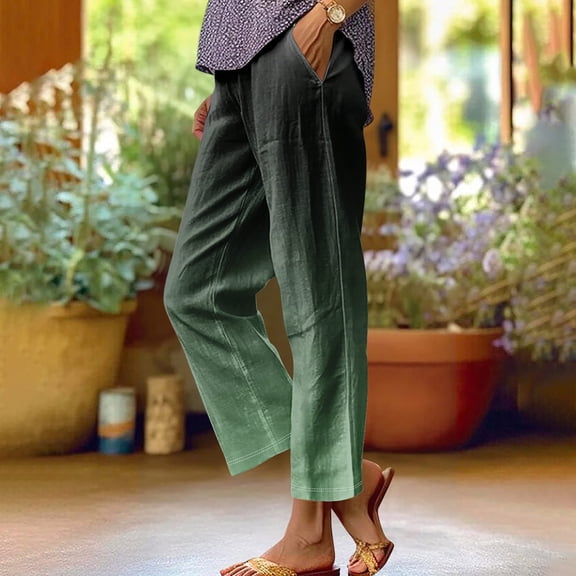 Xunlbb Wide Leg Pants Women Casual, Women'S Spring Print All-Match Straight Leg Casual Pants ,A-Green L