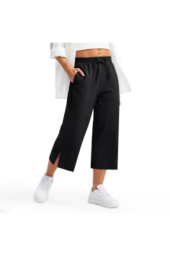 Wide Leg Pants Women Casual, Womens Lightweight Wide Leg Cropped Pants With High Waist And Drying Casual Travel Pants With Wide Elastic Pockets For Walking ,Black XL