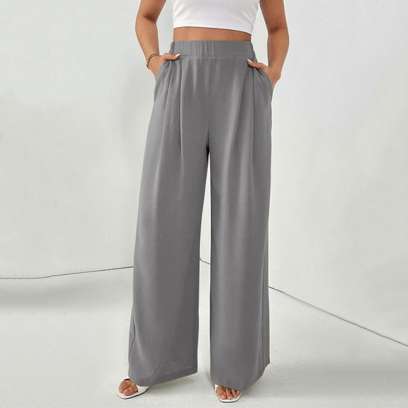 Xunlbb Wide Leg Scrub Pants for Women, Spring Summer Fashion Casual Solid Color Pockets Outwear Long Pants Trousers For Women ,Gray S
