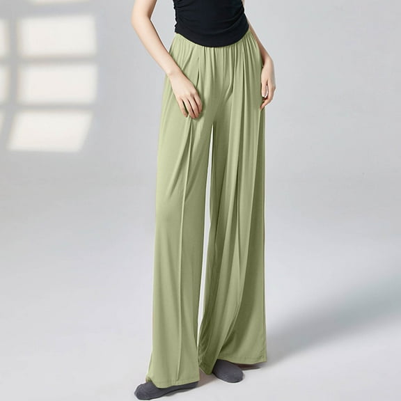 Xunlbb Wide Leg Scrub Pants for Women, Women'S Pocket Summer Elastic Casual Solid Color High Waist Thin Straight Leg Casual Pants ,Army Green L
