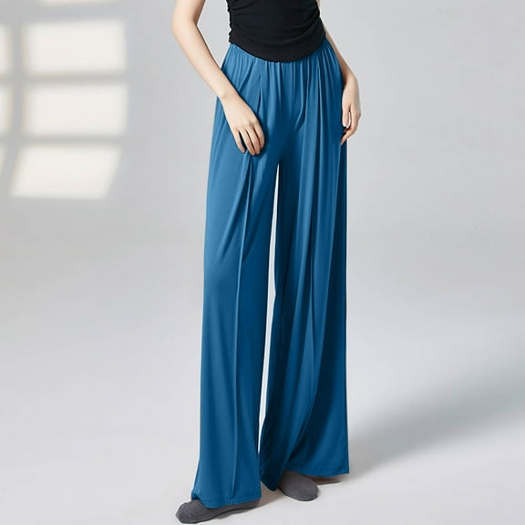 Xunlbb Wide Leg Scrub Pants for Women, Women'S Pocket Summer Elastic Casual Solid Color High Waist Thin Straight Leg Casual Pants ,Blue S