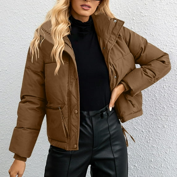 Xunlbb Winter Coats for Women Long Sleeved Solid Color Jacket,Size M-2XL