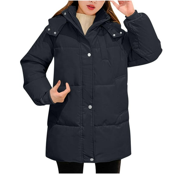 Xunlbb Winter Coats for Women Women Fashionable Round Neck Hooded Single Breasted Thickened Cotton Jacket With Warm And Plush Jacket,Size S-2XL