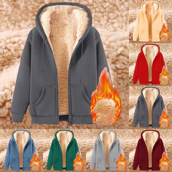 Xunlbb Winter Coats for Women Women Winter Warm Casual Long Sleeve Hooded Solid Sweatshirt Coat,Dark Gray