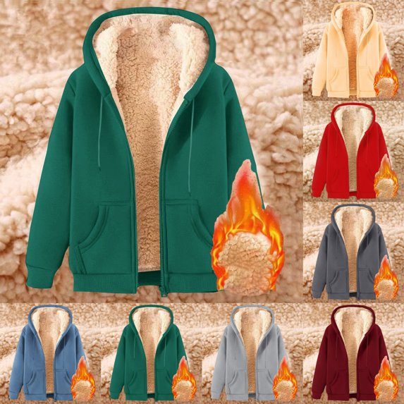 Xunlbb Winter Coats for Women Women Winter Warm Casual Long Sleeve Hooded Solid Sweatshirt Coat,Green