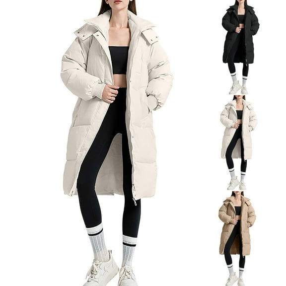 Xunlbb Winter Coats for Women Women's Fashion Loose Long Sleeve Cotton-Padded Jacket Long Frock Coat,Size M-3XL