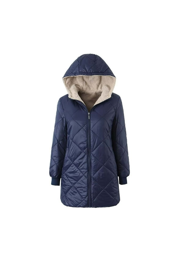 Winter Coats for Women Women's Geometric Plaid Plaid Hooded Mid Length Cotton Jacket,Size S-XL