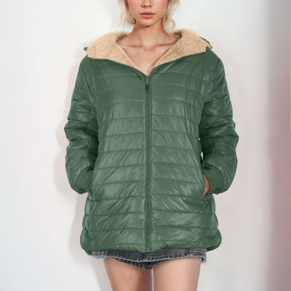 Xunlbb Winter Coats for Women Women's Solid Plus Fleece Cotton Jacket Warm Lamb Fleece Top Coat Sweater Coat,Size S-5XL