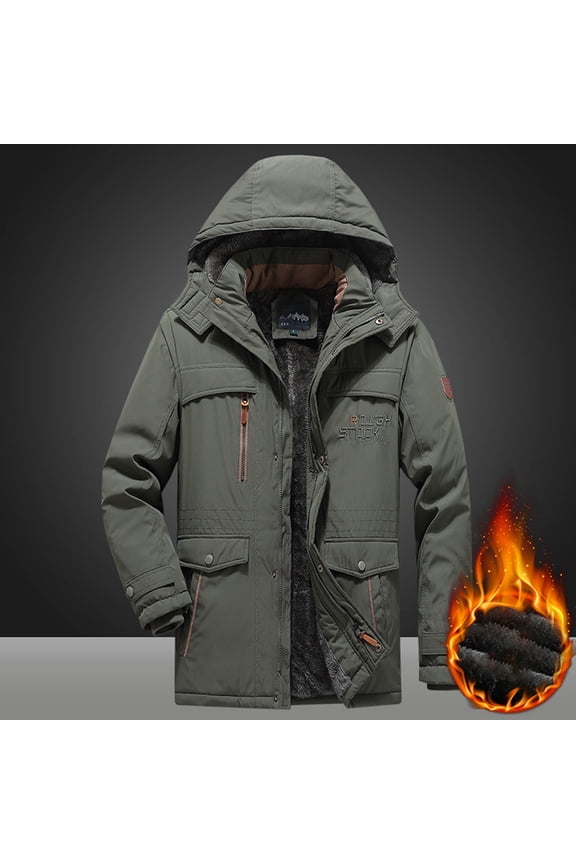 Winter Jackets for Men, Men Casual Solid Thick Zipper Hooded Long Sleeved Warm Cotton Jacket Coat M-5XL