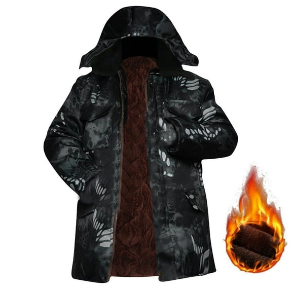 Xunlbb Winter Jackets for Men, Men Winter Casual Camouflage Hooded Zipper Pockets Long Sleeve Cardigan Coat Parkas M-XL