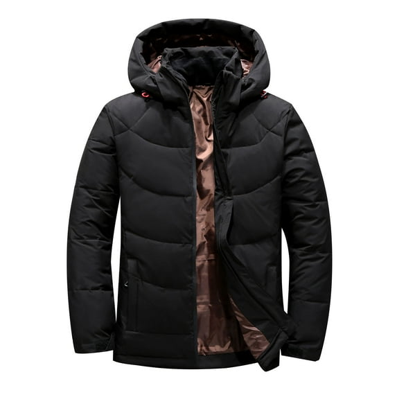 Xunlbb Winter Jackets for Men, Men's Hooded Long Sleeve Solid Zipper Workwear Thicken Outdoor Down Jacket M-3XL