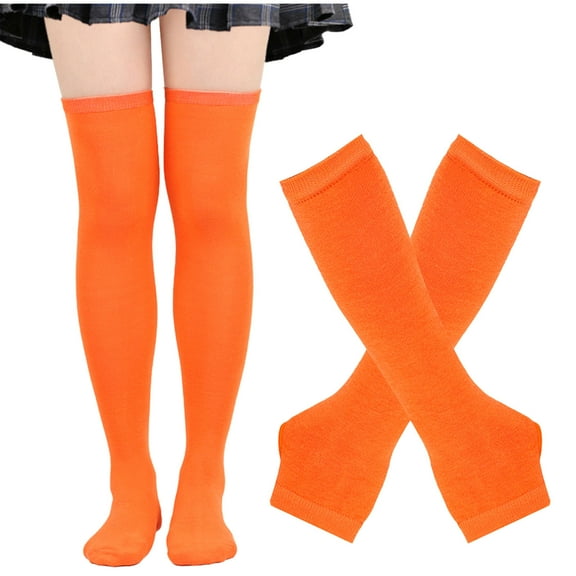 Xunlbb Winter SocksWomen's Long Gloves Knitted Fake Sleeves Exposed Warm Arm Mitten And A Set Of Long Socks Suit Free Size