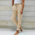 thumbnail image 1 of Xunlbb Women Linen Pants, Women'S Spring Solid Color Lace-Up With Cotton And Linen All Straight Leg Casual Pants Gift for Women ,Khaki S, 1 of 5
