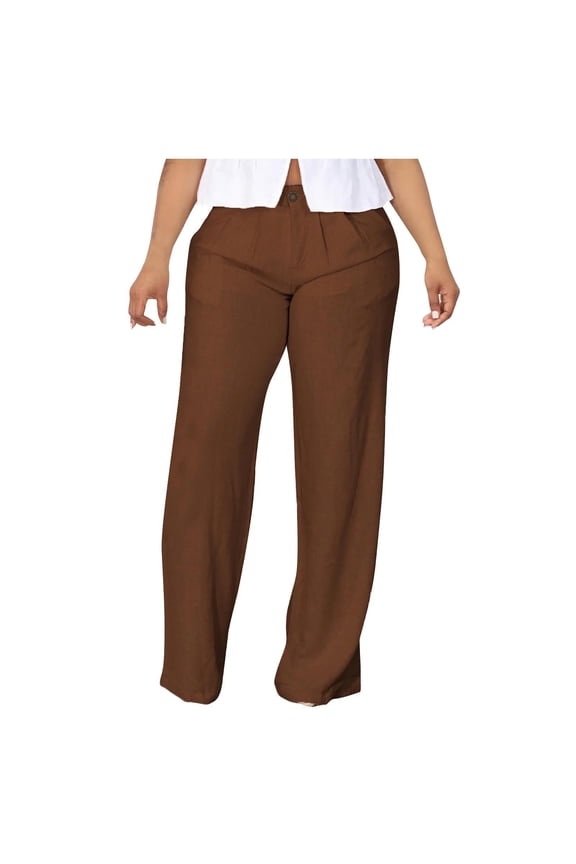 Women Linen Pants Women Women Flax Versatile Temperament Solid Color High Waisted Pleated Wide-leg Pants