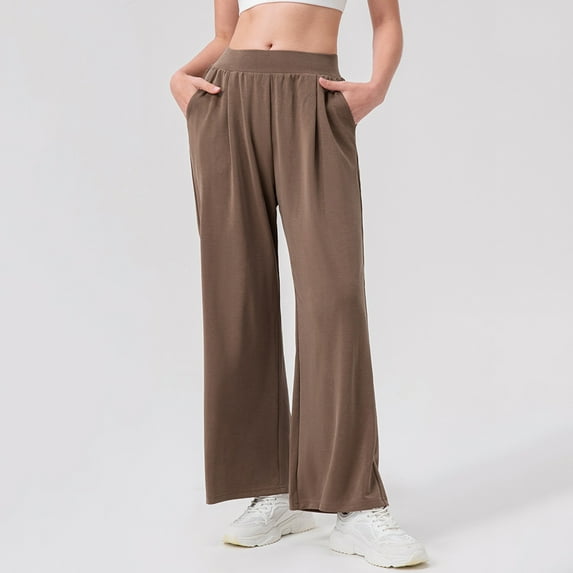 Xunlbb Women Wide Leg Pants, Casual Loose Solid Color Breathable Sports Exercise Pants Long Trousers For Women ,Coffee M