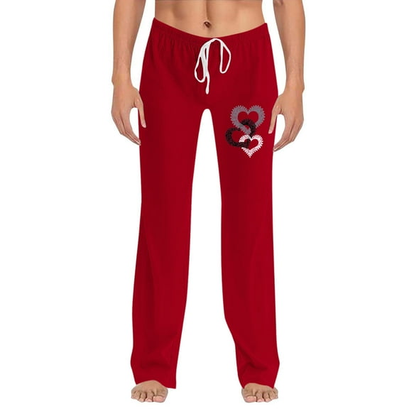Xunlbb Women Wide Leg Pants, Ladies' Fashion Printed Pants For Valentine's Day ,Red 3 5XL
