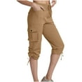 thumbnail image 1 of Xunlbb Women Wide Leg Pants Plus Size, Cargo Sweatpants For Women Casual Baggy Cargo Pants Drawstring Comfy Athletic Joggers Pants With Pockets ,Khaki L, 1 of 7