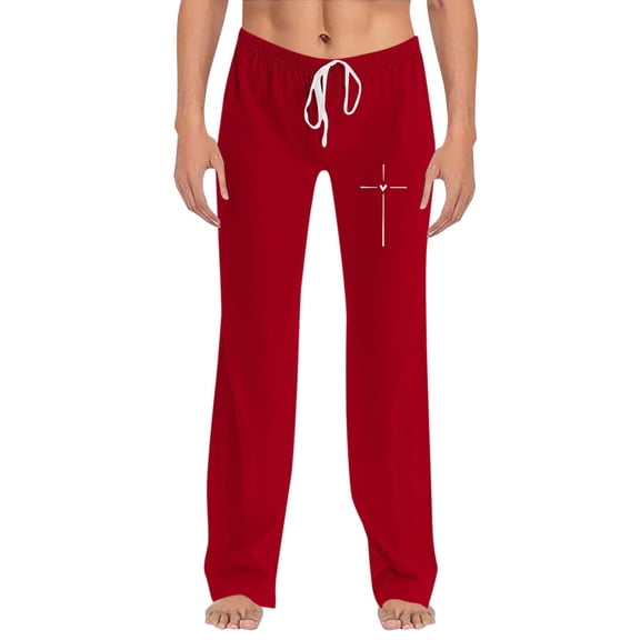 Xunlbb Women Wide Leg Pants Plus Size, Ladies' Fashion Printed Pants For Valentine's Day ,Red 4 XL