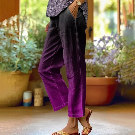 Xunlbb Women Wide Leg Pants Plus Size, Women'S Spring Print All-Match Straight Leg Casual Pants ,A-Purple S