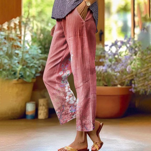 Xunlbb Women Wide Leg Pants Plus Size, Women'S Spring Print All-Match Straight Leg Casual Pants ,A-Red M