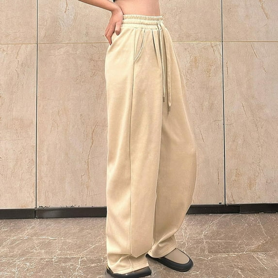 Xunlbb Women Wide Leg Pants Plus Size, Women's Solid Color High-waist-narrow Version Of Slouchy Wide-leg Pants Banana Pants Casual Slouchy Pants Scimitar Pants ,Beige XL