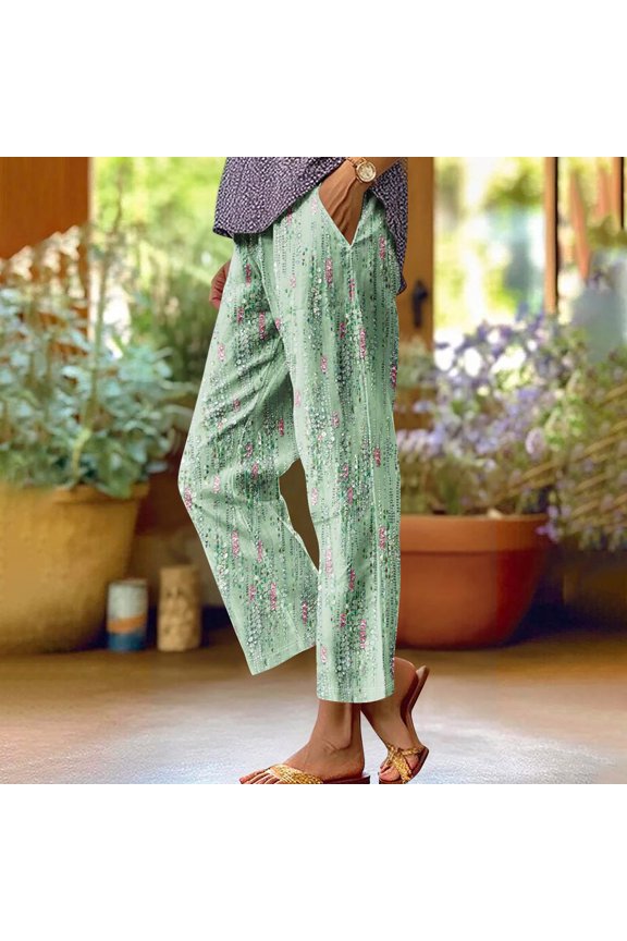 Women Wide Leg Pants, Women'S Spring Print All-Match Straight Leg Casual Pants ,B-Mint Green L