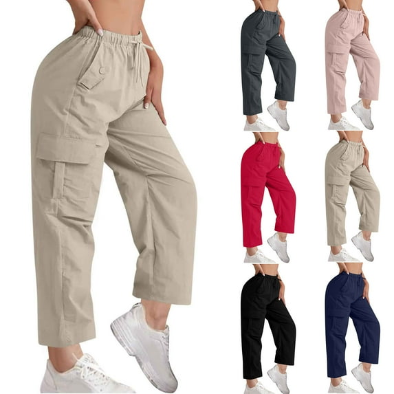 Xunlbb Women Wide Leg Pants, Women Solid Color High Waisted Drooping Drying Pants Casual Wide Leg Sports Pants ,Khaki S