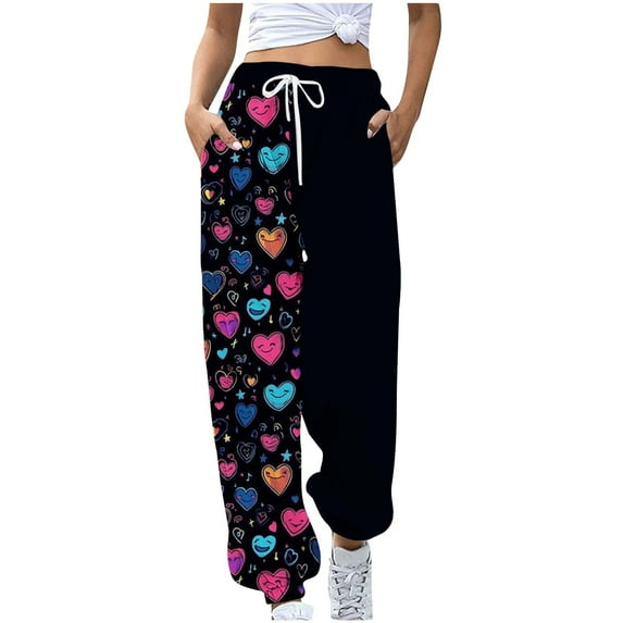 Xunlbb Women Wide Leg Pants, Women's Casual Trousers Printing Drawstring Pants Waist Long Pants Sweatpants With Pocket ,Multicolor 16 2XL