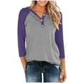 thumbnail image 1 of Xunlbb Women's Blouses Round Neck T-shirts with Button Collar Loose Fit Shirt Half Sleeves Two-tone Top Spring Summer Vacation Fashion Outside Casual Daily Wear Plus Size S-XXL, 1 of 9