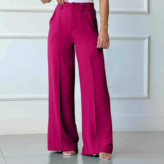 Xunlbb Women's Casual Wide Leg Pants Women' Casual Solid Color Fashionable Pleated Semi Elastic Waist Wide Leg Pants Long Pants Gift for Her, S-2XL