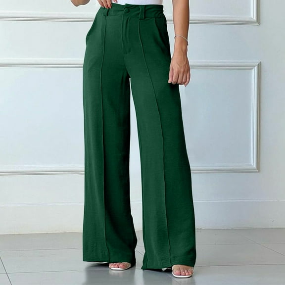 Xunlbb Women's Casual Wide Leg Pants Women' Casual Solid Color Fashionable Pleated Semi Elastic Waist Wide Leg Pants Long Pants Gift for Her, S-2XL